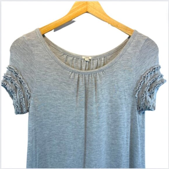J. Crew Jersey Ruffle Sleeve Hem Scoop-Neck Gray Shift T-Shirt Dress, Small - Picture 3 of 10